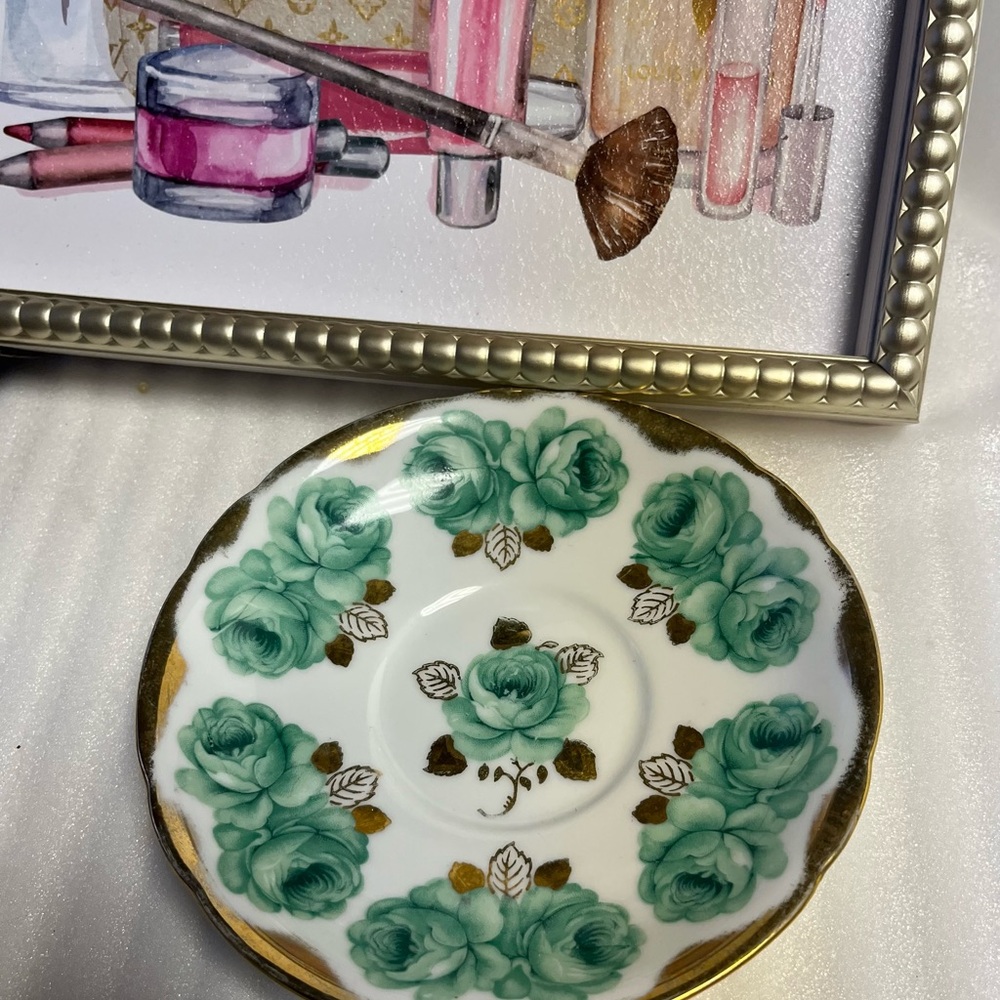 Jadeite green Rose plate green and gold plates Saucer plates for walls